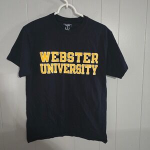 Champion Webster University T-Shirt Mens Medium Navy Blue Graphic Short Sleeve
